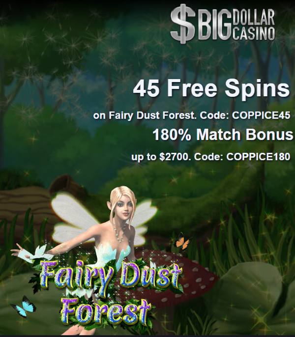 45 Free Spins Fairy Dust Forest No Deposit Bonus + 180% $2,700
