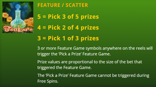 Feature Game Scatter Symbol on Big Dollar Casino Fairy Dust Forest Slot Game Screenshot