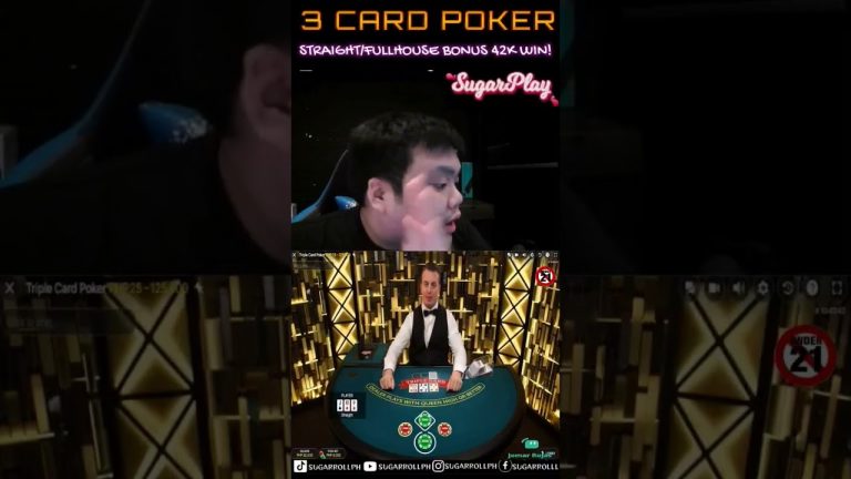 3 CARD POKER STRAIGHT/FULLHOUSE BONUS (42K WIN!) #shorts