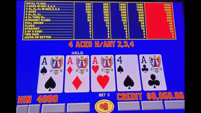 Bellagio Baccarat Bar Video Poker Jackpot!~HIT$8K~4 Aces+Kicker